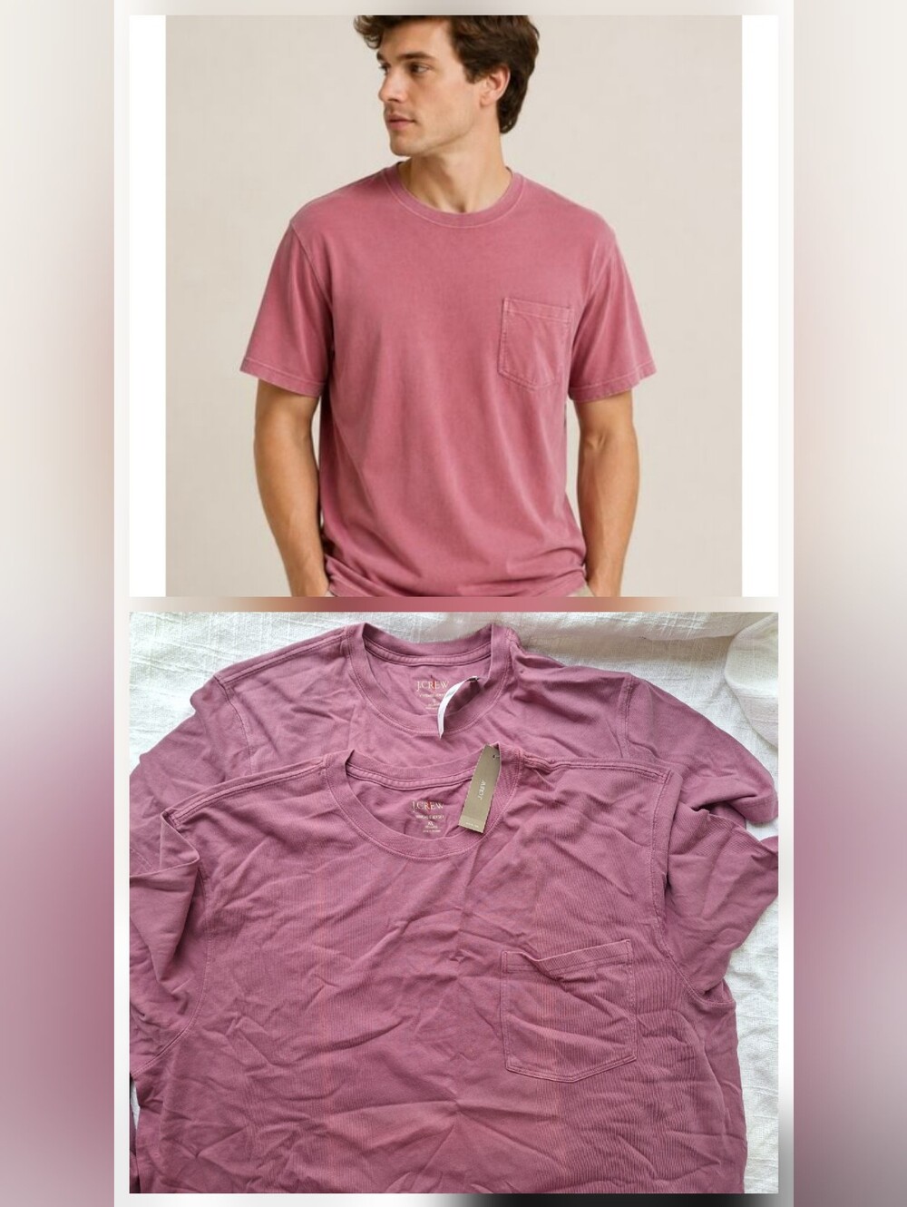 J.Crew Fall Vintage Wash Cotton Jersey Faded Berry Pink Purple Pocket Tee